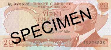 TWENTY TURKISH LIRA FRONT FACE