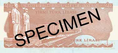 TWENTY TURKISH LIRA BACK FACE