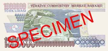 ONE MILLION TURKISH LIRA BACK FACE