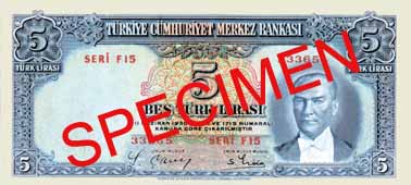 FIVE TURKISH LIRA FRONT FACE FIVE TURKISH LIRA FRONT FACE