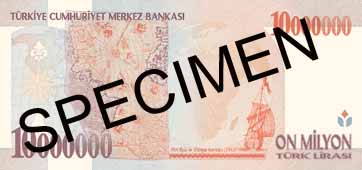 TEN MILLION TURKISH LIRA BACK FACE