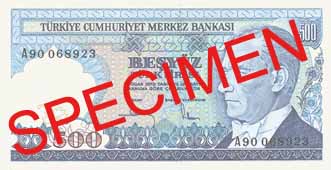 FIVE HUNDRED TURKISH LIRA FRONT FACE FIVE HUNDRED TURKISH LIRA FRONT FACE