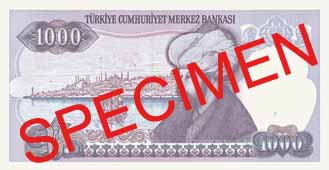 ONE THOUSAND TURKISH LIRA BACK FACE