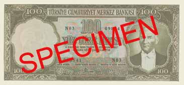 ONE HUNDRED TURKISH LIRA FRONT FACE