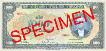 ONE THOUSAND  TURKISH LIRA  FRONT FACE