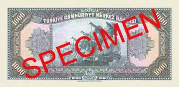ONE THOUSAND  TURKISH LIRA  BACK FACE