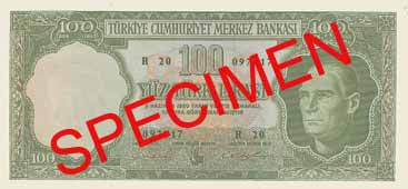ONE HUNDRED TURKISH LIRA FRONT FACE