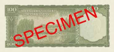 ONE HUNDRED TURKISH LIRA BACK FACE