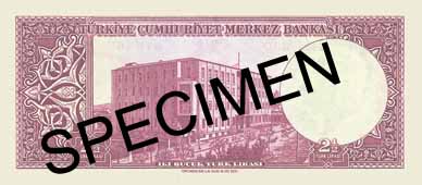 TWO AND A HALF TURKISH LIRA BACK FACE TWO AND A HALF TURKISH LIRA BACK FACE