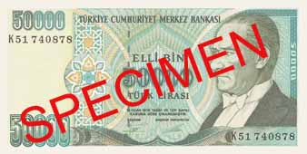 FIFTY THOUSAND TURKISH LIRA FRONT FACE