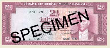 TWO AND A HALF TURKISH LIRA FRONT FACE TWO AND A HALF TURKISH LIRA FRONT FACE