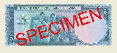 FIVE TURKISH LIRA BACK FACE