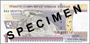 ONE TURKISH LIRA BACK FACE