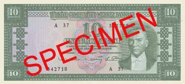 TEN TURKISH LIRA FRONT FACE