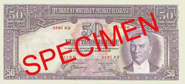 FIFTY TURKISH LIRA FRONT FACE