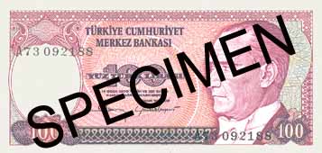 ONE HUNDRED TURKISH LIRA FRONT FACE ONE HUNDRED TURKISH LIRA FRONT FACE