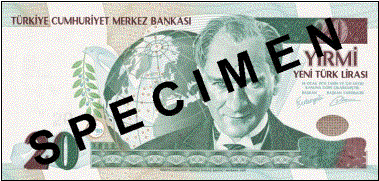 TWENTY TURKISH LIRA FRONT FACE