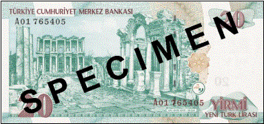 TWENTY TURKISH LIRA BACK FACE